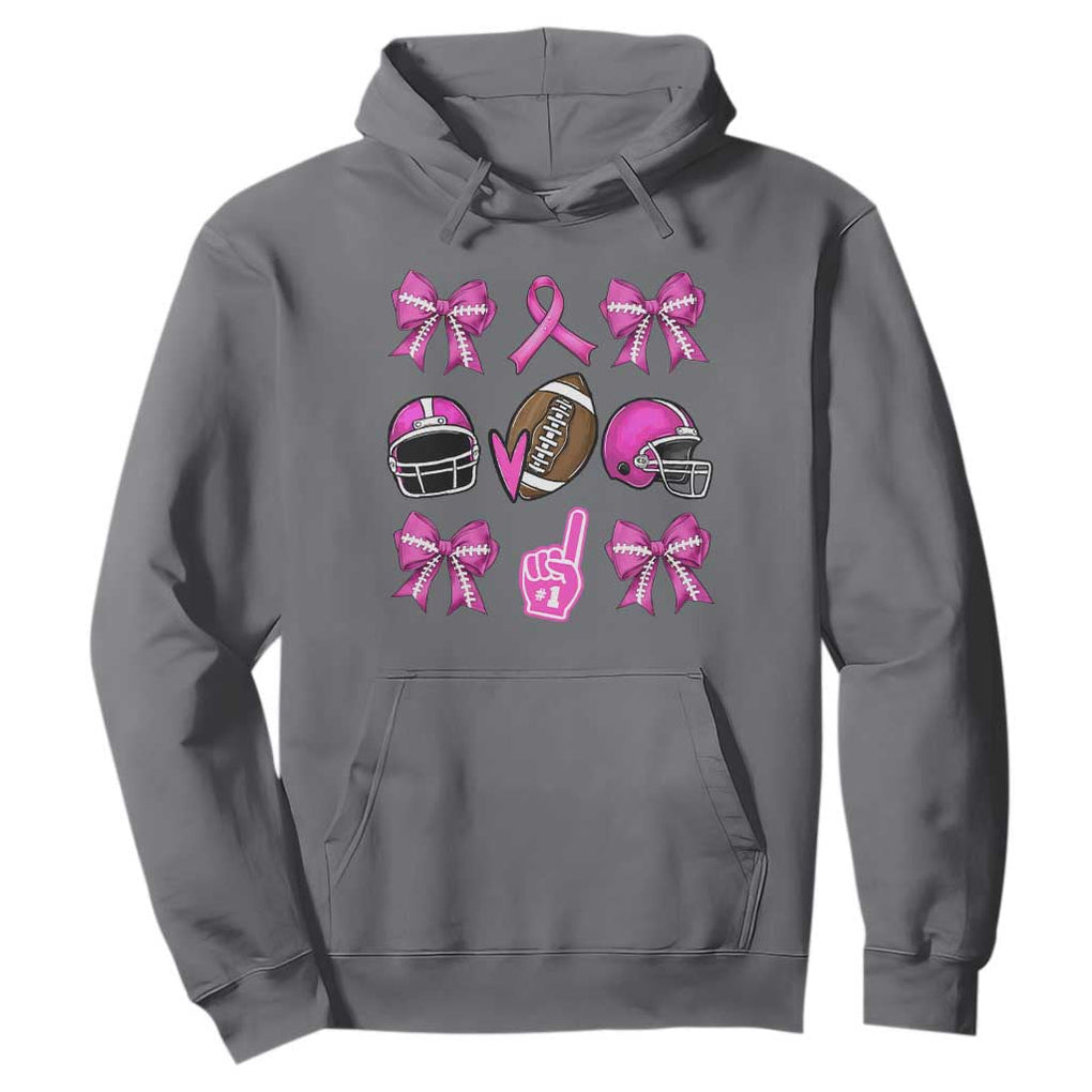 Football Breast Cancer Awareness Hoodie Football Coquette Bow Pink Ribbon Game Day TS10 Charcoal Print Your Wear