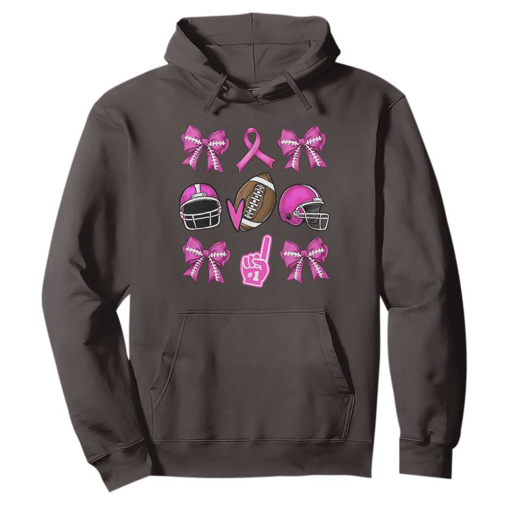 Football Breast Cancer Awareness Hoodie Football Coquette Bow Pink Ribbon Game Day TS10 Dark Chocolate Print Your Wear