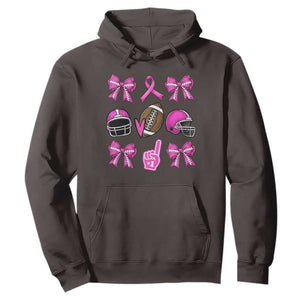 Football Breast Cancer Awareness Hoodie Football Coquette Bow Pink Ribbon Game Day TS10 Dark Chocolate Print Your Wear