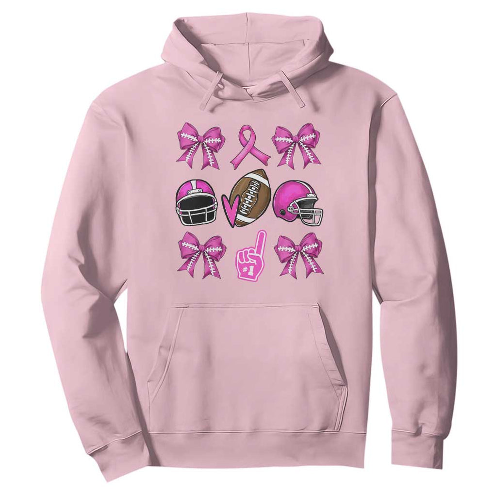 Football Breast Cancer Awareness Hoodie Football Coquette Bow Pink Ribbon Game Day TS10 Light Pink Print Your Wear