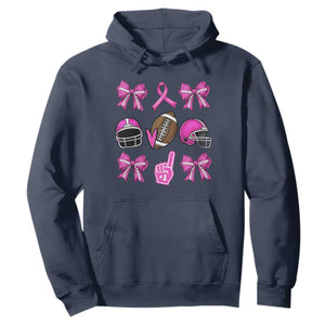 Football Breast Cancer Awareness Hoodie Football Coquette Bow Pink Ribbon Game Day TS10 Navy Print Your Wear