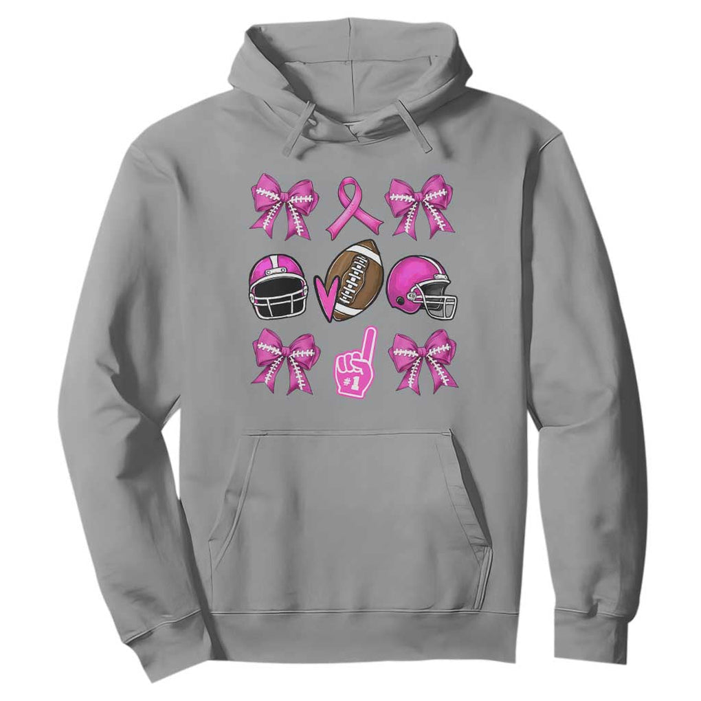Football Breast Cancer Awareness Hoodie Football Coquette Bow Pink Ribbon Game Day TS10 Sport Gray Print Your Wear