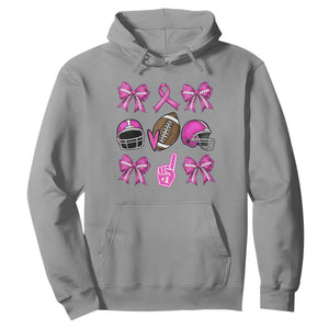 Football Breast Cancer Awareness Hoodie Football Coquette Bow Pink Ribbon Game Day TS10 Sport Gray Print Your Wear