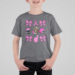 Football Breast Cancer Awareness T Shirt For Kid Football Coquette Bow Pink Ribbon Game Day TS10 Charcoal Print Your Wear