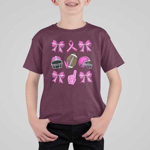 Football Breast Cancer Awareness T Shirt For Kid Football Coquette Bow Pink Ribbon Game Day TS10 Maroon Print Your Wear