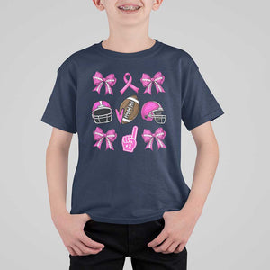 Football Breast Cancer Awareness T Shirt For Kid Football Coquette Bow Pink Ribbon Game Day TS10 Navy Print Your Wear
