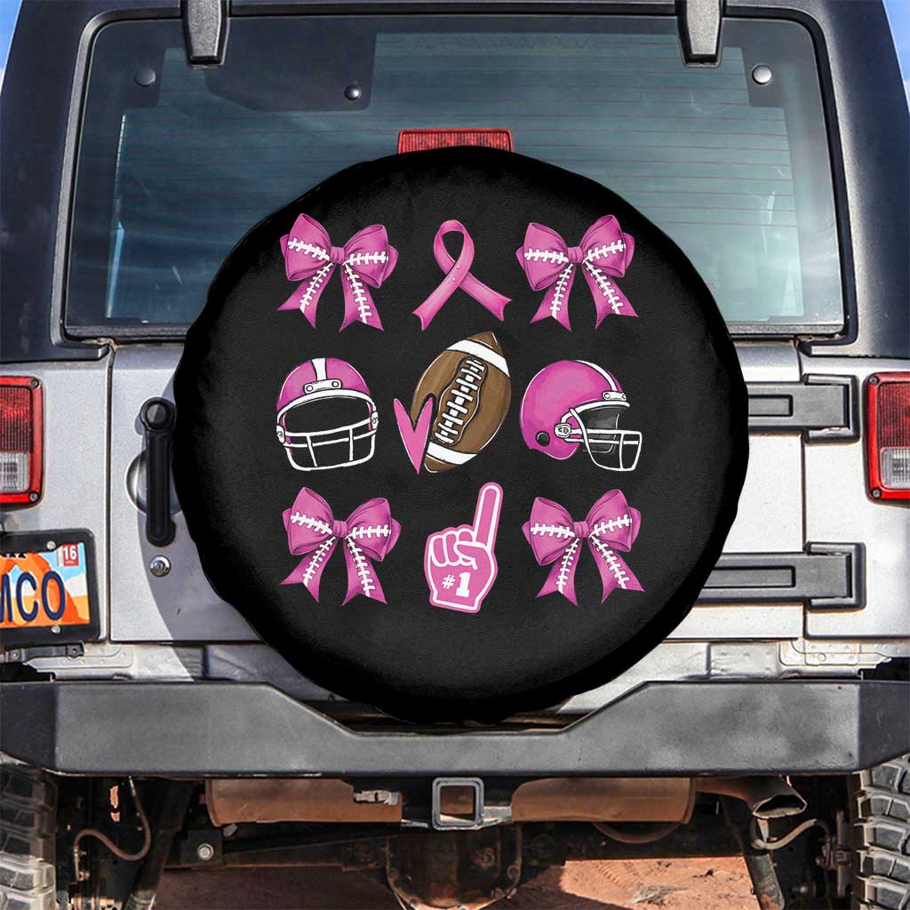 Football Breast Cancer Awareness Spare Tire Cover Football Coquette Bow Pink Ribbon Game Day TS10 No hole Black Print Your Wear