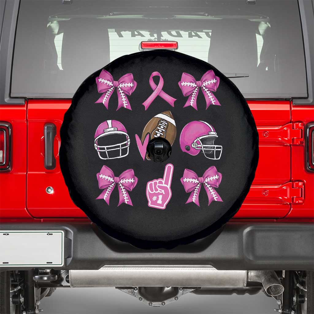 Football Breast Cancer Awareness Spare Tire Cover Football Coquette Bow Pink Ribbon Game Day TS10 Black Print Your Wear