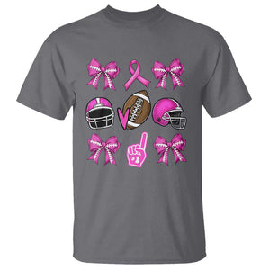 Football Breast Cancer Awareness T Shirt Football Coquette Bow Pink Ribbon Game Day TS10 Charcoal Print Your Wear