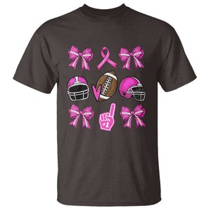 Football Breast Cancer Awareness T Shirt Football Coquette Bow Pink Ribbon Game Day TS10 Dark Chocolate Print Your Wear
