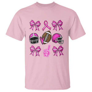 Football Breast Cancer Awareness T Shirt Football Coquette Bow Pink Ribbon Game Day TS10 Light Pink Print Your Wear