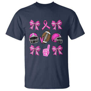 Football Breast Cancer Awareness T Shirt Football Coquette Bow Pink Ribbon Game Day TS10 Navy Print Your Wear