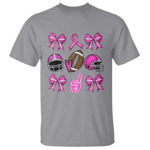 Football Breast Cancer Awareness T Shirt Football Coquette Bow Pink Ribbon Game Day TS10 Sport Gray Print Your Wear