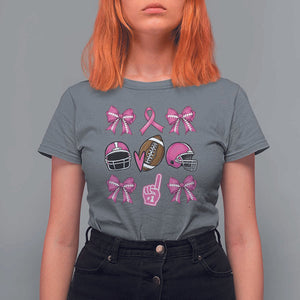 Football Breast Cancer Awareness T Shirt For Women Football Coquette Bow Pink Ribbon Game Day TS10 Charcoal Print Your Wear