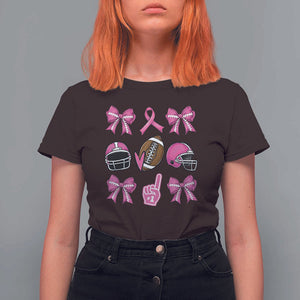 Football Breast Cancer Awareness T Shirt For Women Football Coquette Bow Pink Ribbon Game Day TS10 Dark Chocolate Print Your Wear