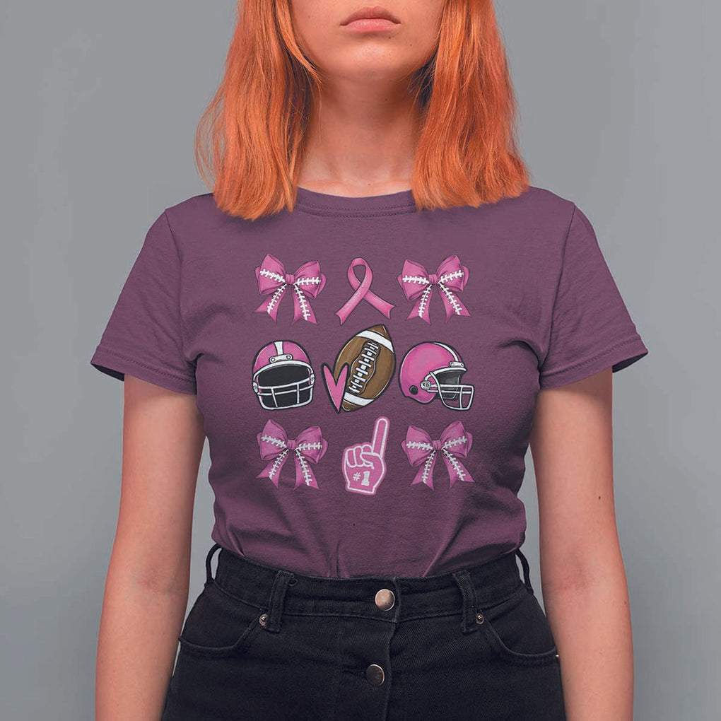 Football Breast Cancer Awareness T Shirt For Women Football Coquette Bow Pink Ribbon Game Day TS10 Maroon Print Your Wear