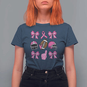 Football Breast Cancer Awareness T Shirt For Women Football Coquette Bow Pink Ribbon Game Day TS10 Navy Print Your Wear