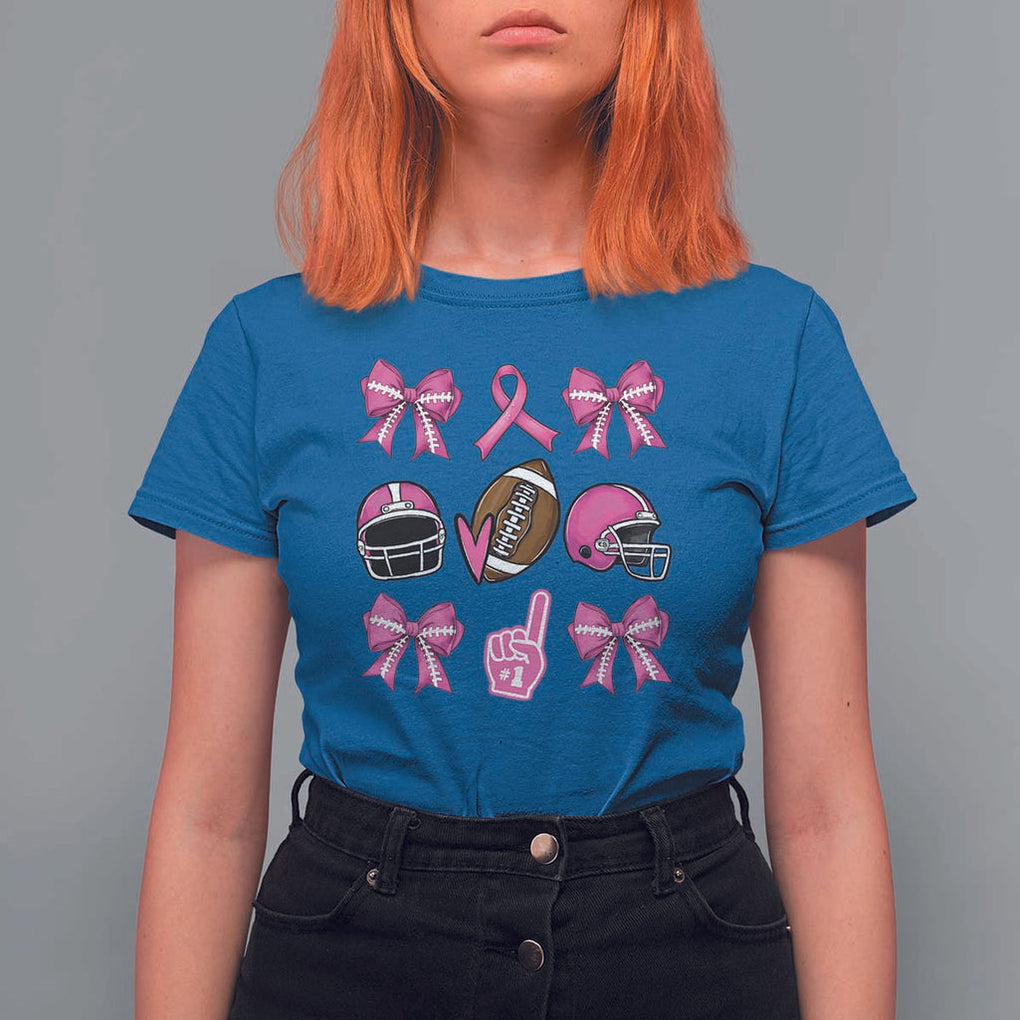 Football Breast Cancer Awareness T Shirt For Women Football Coquette Bow Pink Ribbon Game Day TS10 Royal Blue Print Your Wear