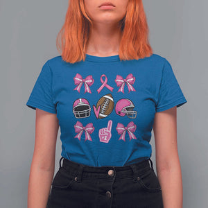 Football Breast Cancer Awareness T Shirt For Women Football Coquette Bow Pink Ribbon Game Day TS10 Royal Blue Print Your Wear