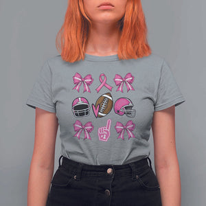 Football Breast Cancer Awareness T Shirt For Women Football Coquette Bow Pink Ribbon Game Day TS10 Sport Gray Print Your Wear