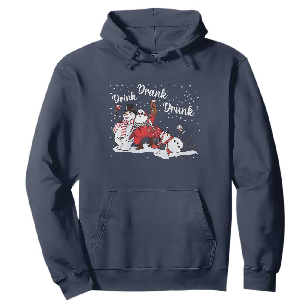 Funny Christmas Drinking Hoodie Xmas Party Drunk Santa Snowman Drinking Wine TS10 Navy Print Your Wear