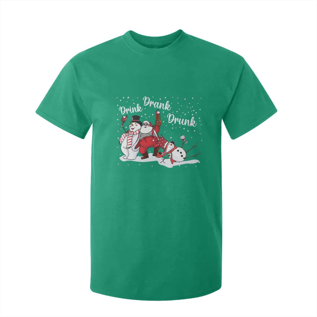 Funny Christmas Drinking T Shirt For Kid Xmas Party Drunk Santa Snowman Drinking Wine TS10 Irish Green Print Your Wear