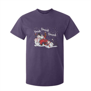 Funny Christmas Drinking T Shirt For Kid Xmas Party Drunk Santa Snowman Drinking Wine TS10 Purple Print Your Wear