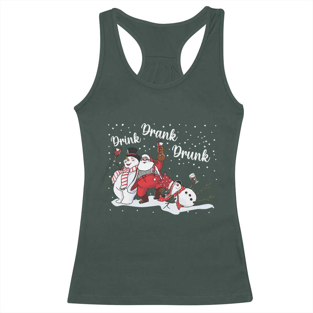 Funny Christmas Drinking Racerback Tank Top Xmas Party Drunk Santa Snowman Drinking Wine TS10 Dark Forest Green Print Your Wear