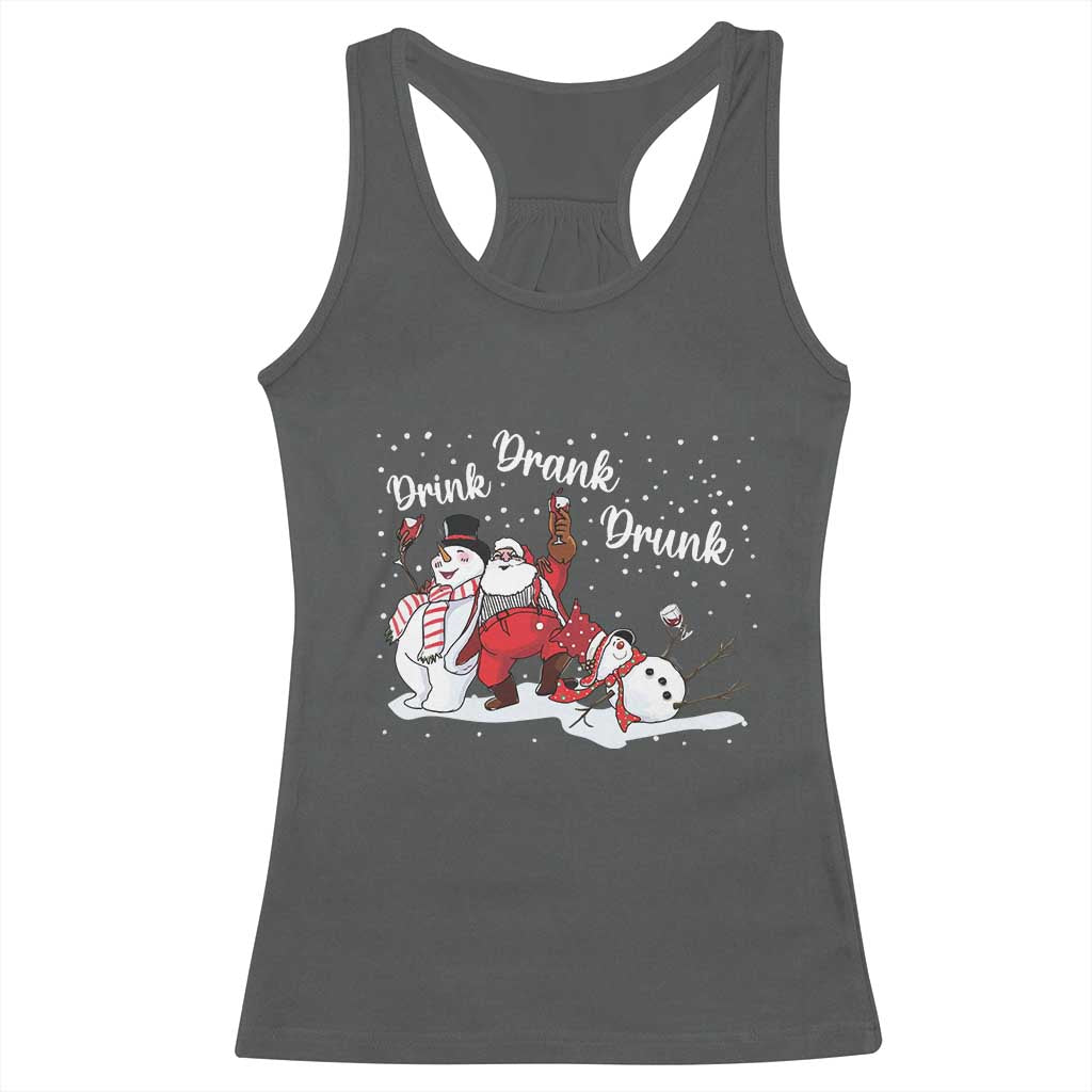 Funny Christmas Drinking Racerback Tank Top Xmas Party Drunk Santa Snowman Drinking Wine TS10 Dark Heather Print Your Wear