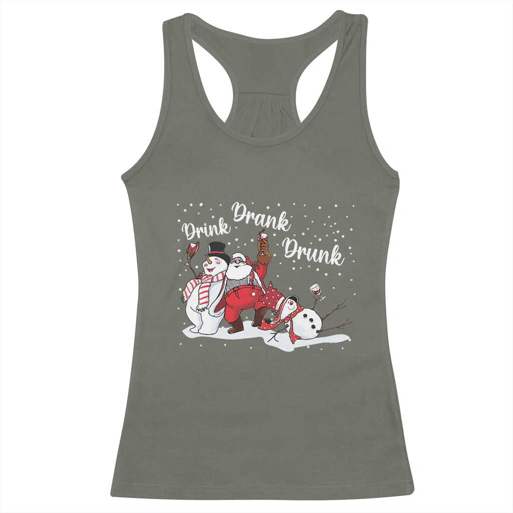 Funny Christmas Drinking Racerback Tank Top Xmas Party Drunk Santa Snowman Drinking Wine TS10 Military Green Print Your Wear