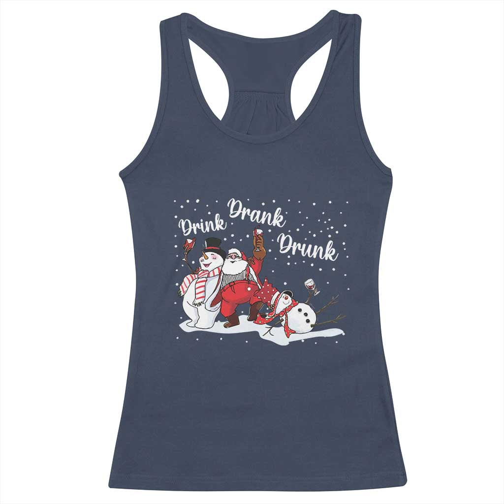 Funny Christmas Drinking Racerback Tank Top Xmas Party Drunk Santa Snowman Drinking Wine TS10 Navy Print Your Wear