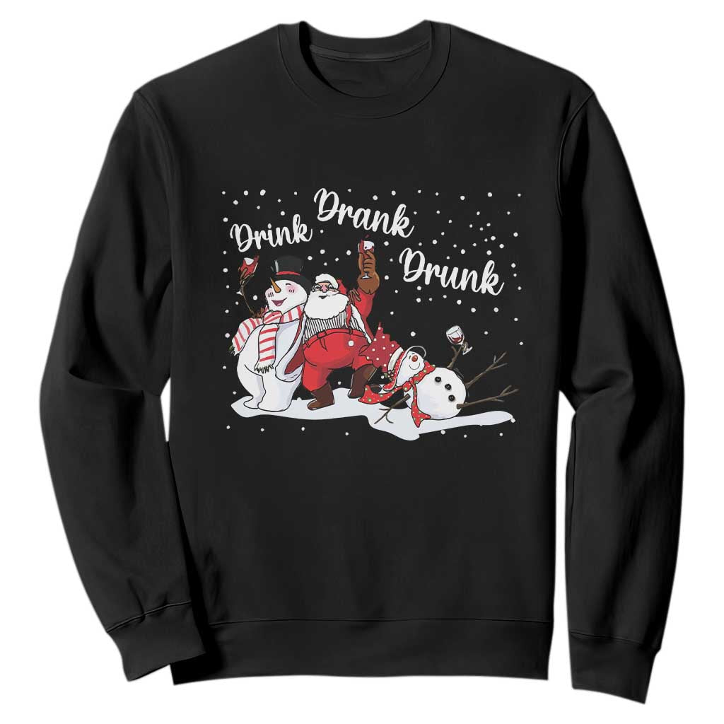 Funny Christmas Drinking Sweatshirt Xmas Party Drunk Santa Snowman Drinking Wine TS10 Black Print Your Wear