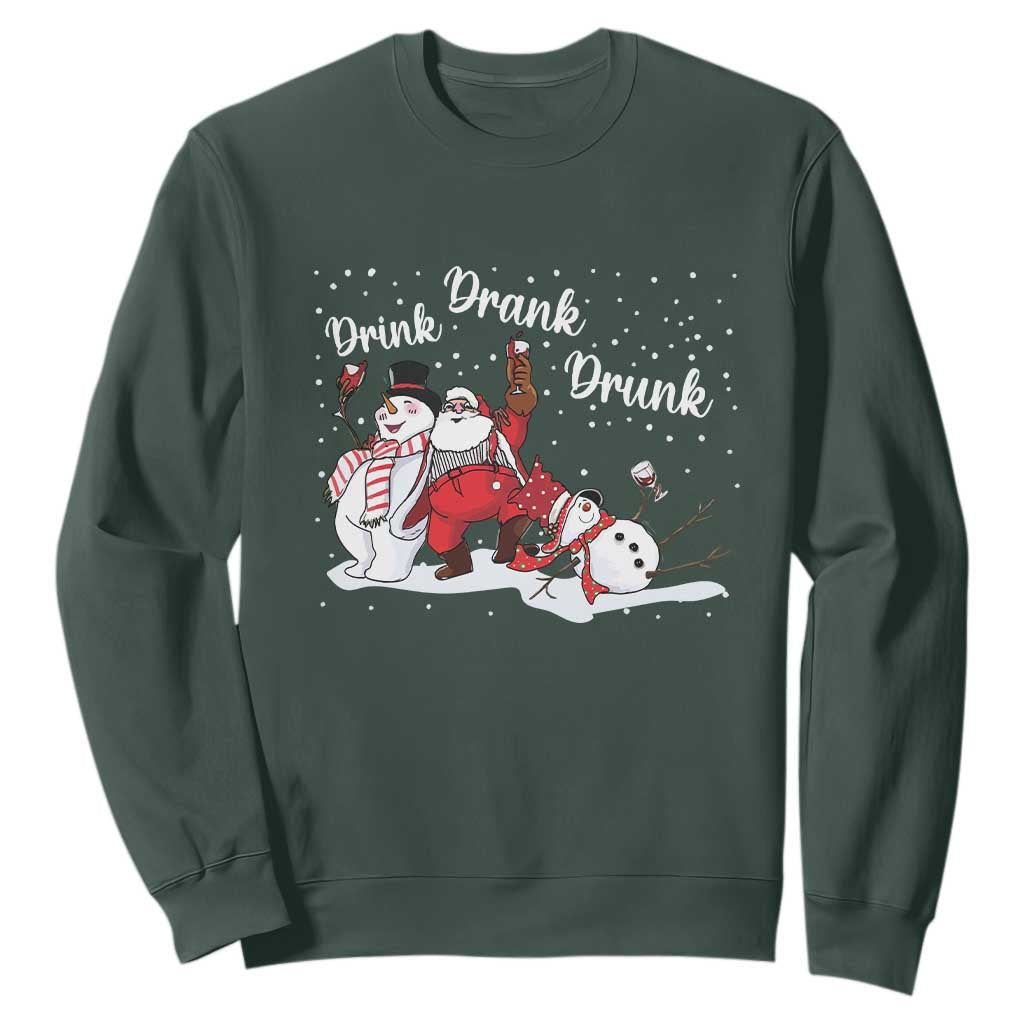 Funny Christmas Drinking Sweatshirt Xmas Party Drunk Santa Snowman Drinking Wine TS10 Dark Forest Green Print Your Wear