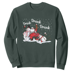 Funny Christmas Drinking Sweatshirt Xmas Party Drunk Santa Snowman Drinking Wine TS10 Dark Forest Green Print Your Wear
