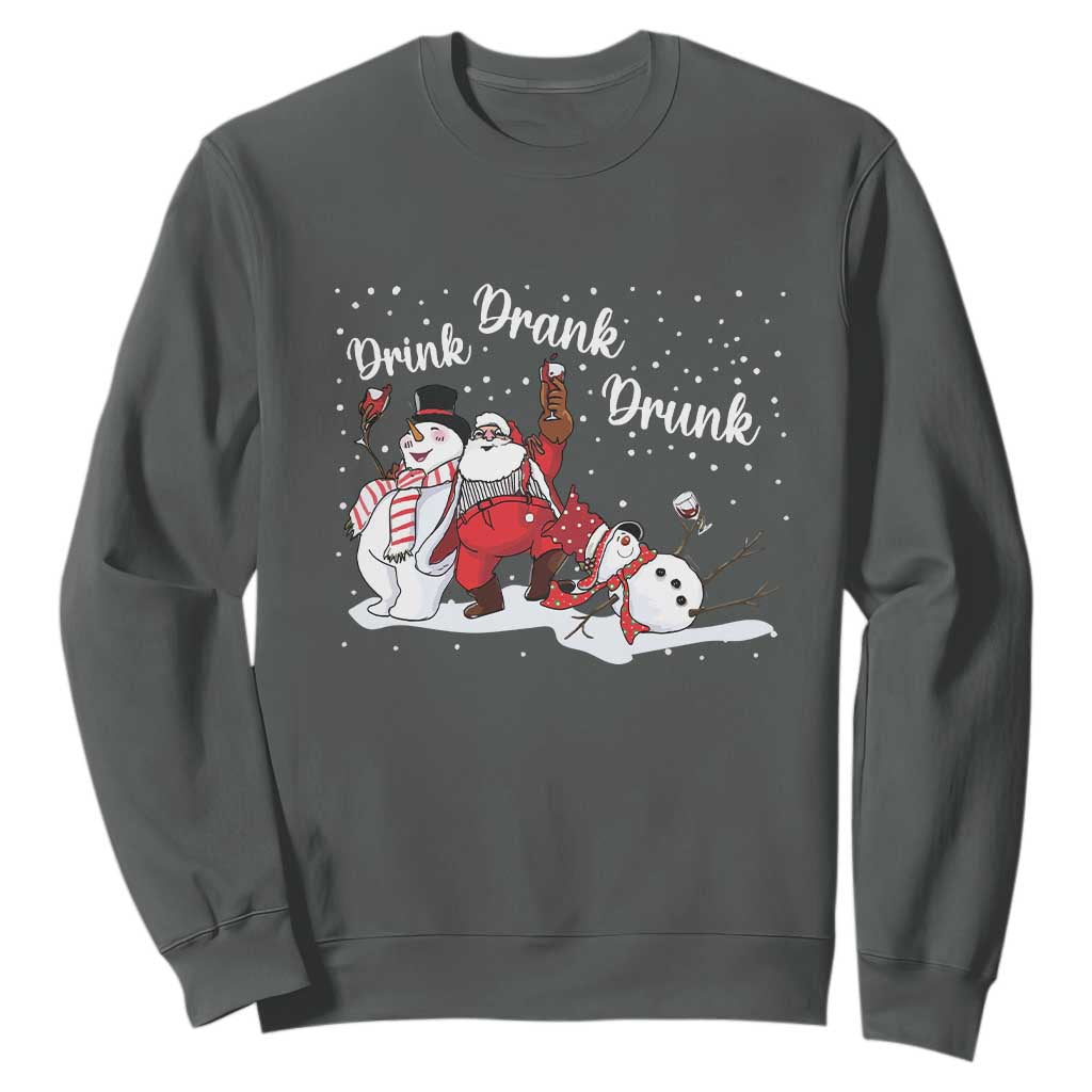Funny Christmas Drinking Sweatshirt Xmas Party Drunk Santa Snowman Drinking Wine TS10 Dark Heather Print Your Wear