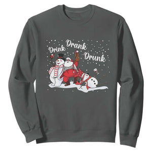 Funny Christmas Drinking Sweatshirt Xmas Party Drunk Santa Snowman Drinking Wine TS10 Dark Heather Print Your Wear