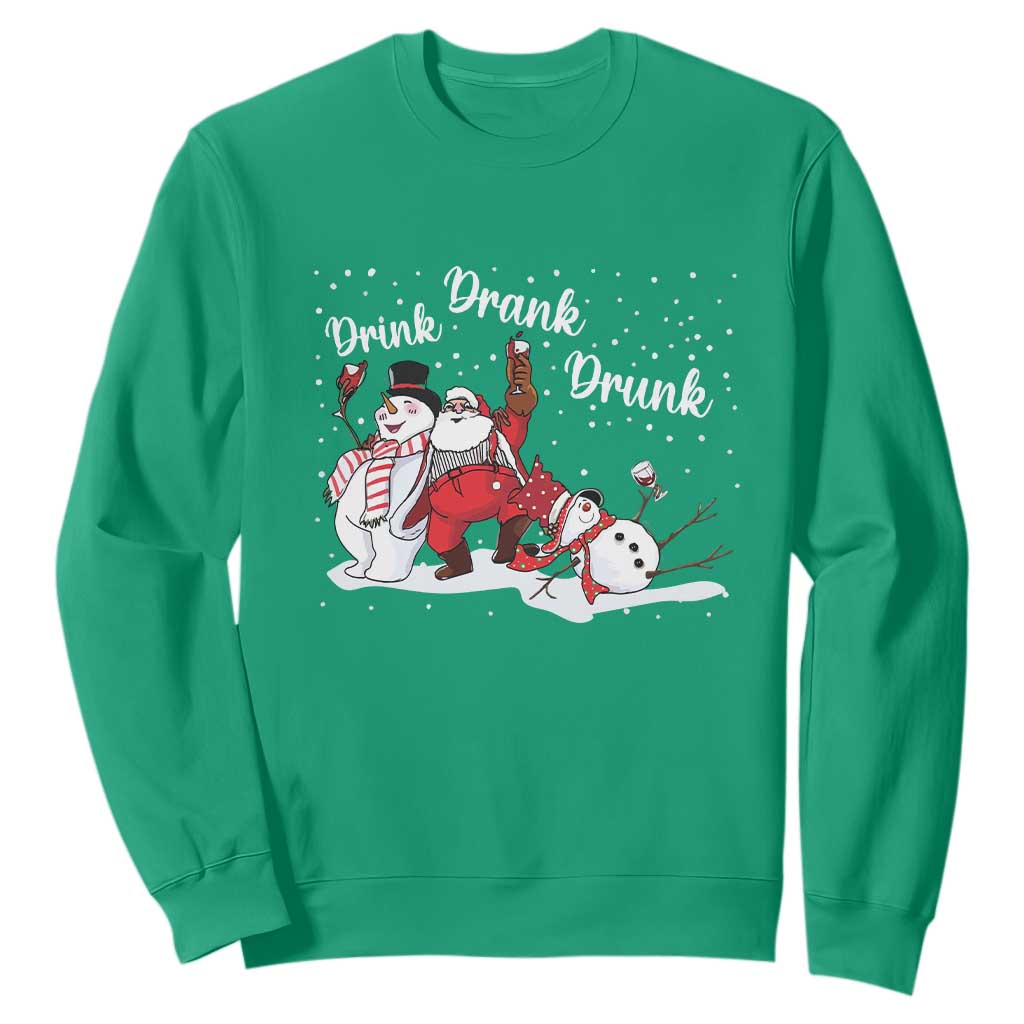 Funny Christmas Drinking Sweatshirt Xmas Party Drunk Santa Snowman Drinking Wine TS10 Irish Green Print Your Wear