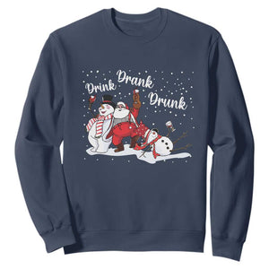 Funny Christmas Drinking Sweatshirt Xmas Party Drunk Santa Snowman Drinking Wine TS10 Navy Print Your Wear