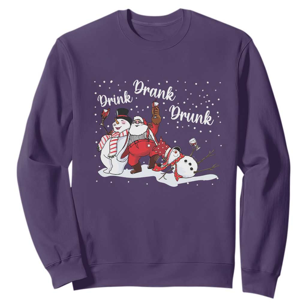 Funny Christmas Drinking Sweatshirt Xmas Party Drunk Santa Snowman Drinking Wine TS10 Purple Print Your Wear