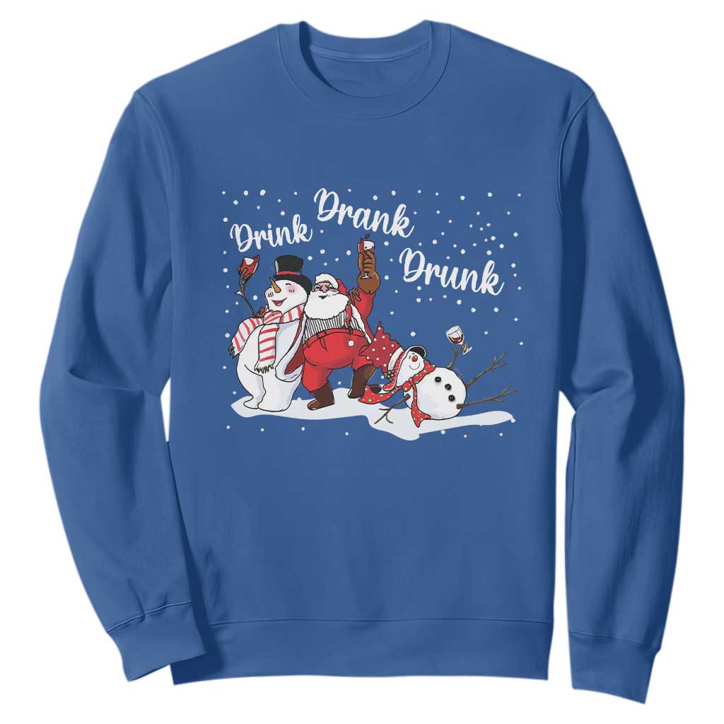 Funny Christmas Drinking Sweatshirt Xmas Party Drunk Santa Snowman Drinking Wine TS10 Royal Blue Print Your Wear