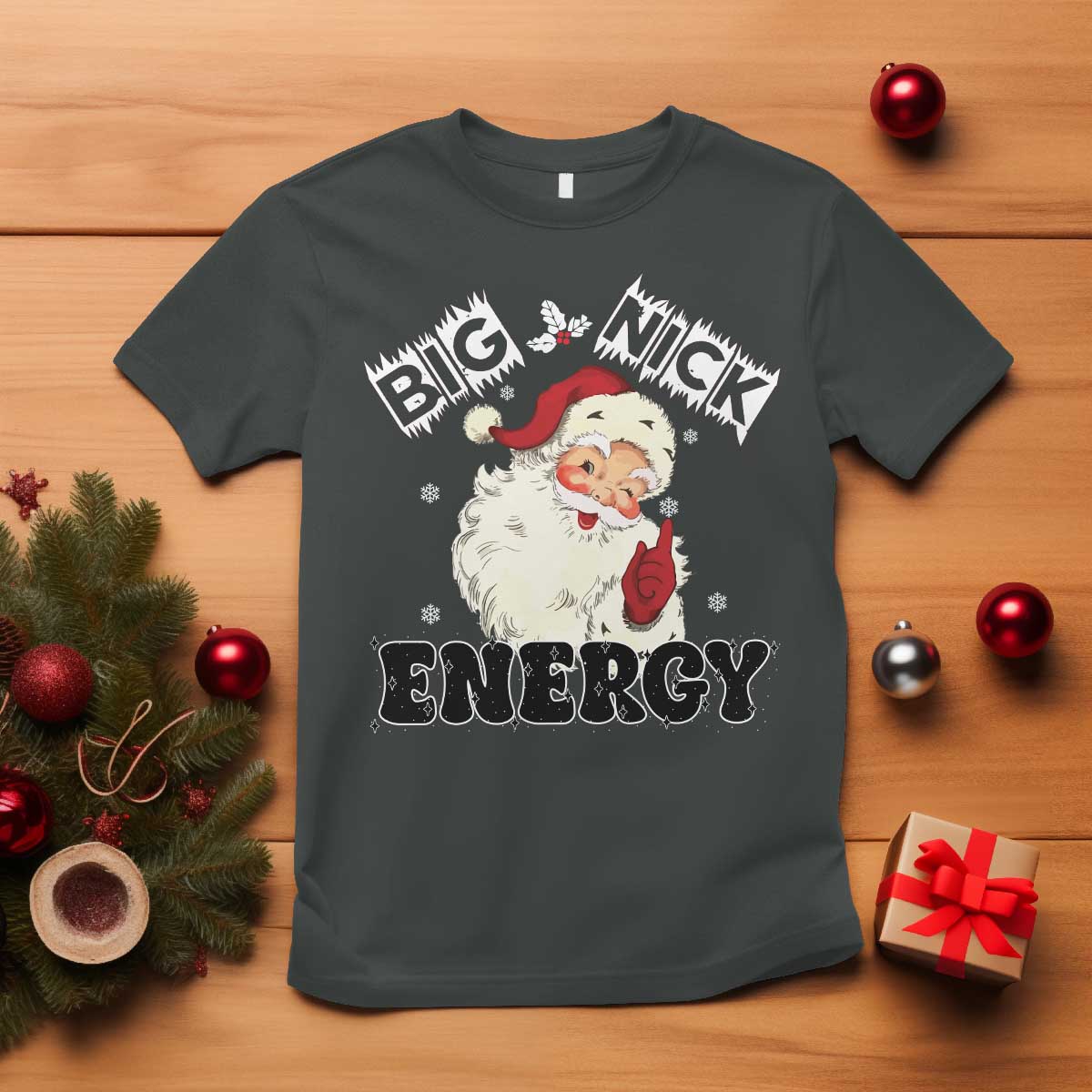 Christmas Santa T Shirt Big Nick Energy Vintage Holiday TS10 Dark Heather Print Your Wear