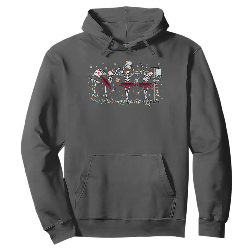 Skeleton Nurse Christmas Hoodie Ballerinas Ballet Dance Xmas Lights TS10 Dark Heather Print Your Wear