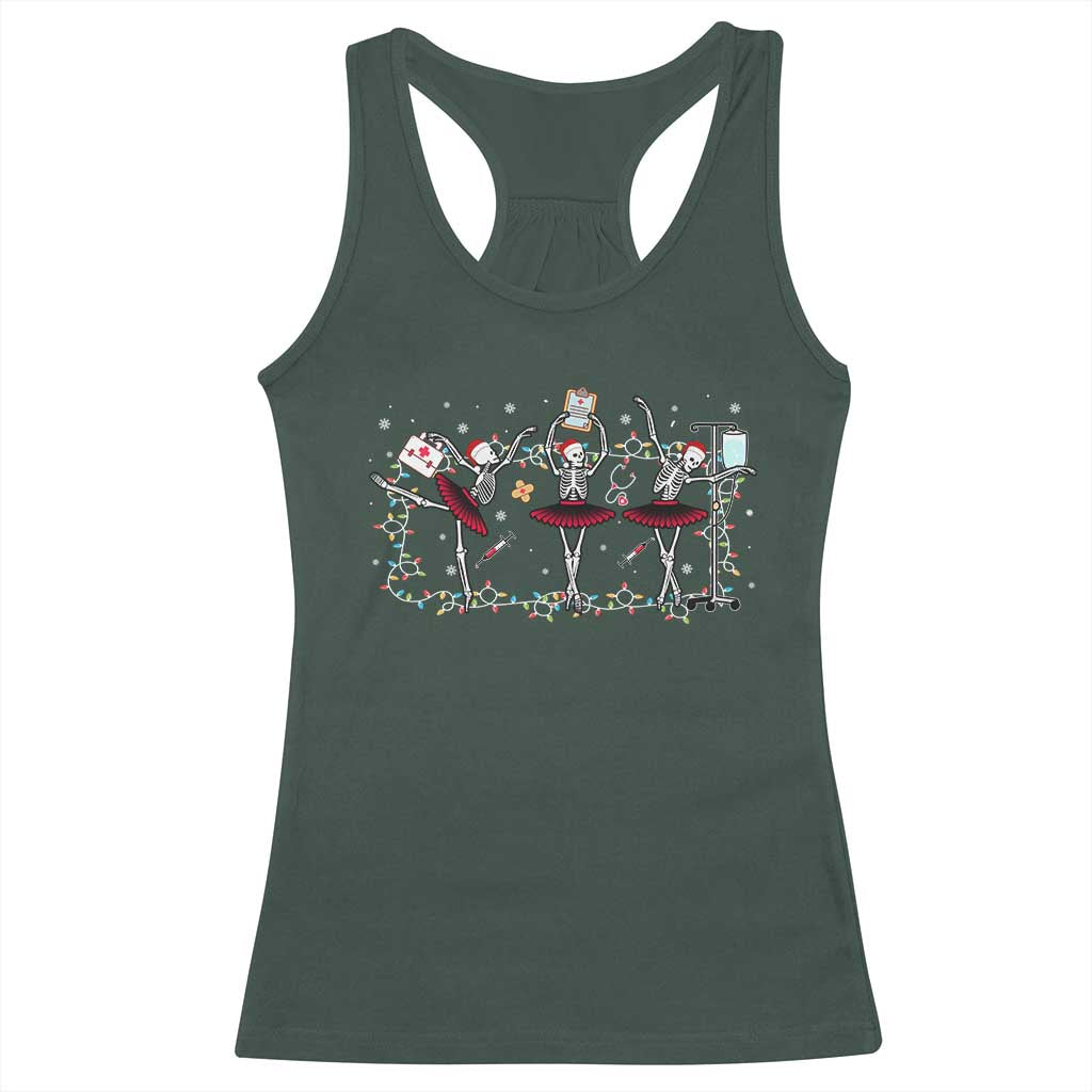 Skeleton Nurse Christmas Racerback Tank Top Ballerinas Ballet Dance Xmas Lights TS10 Dark Forest Green Print Your Wear