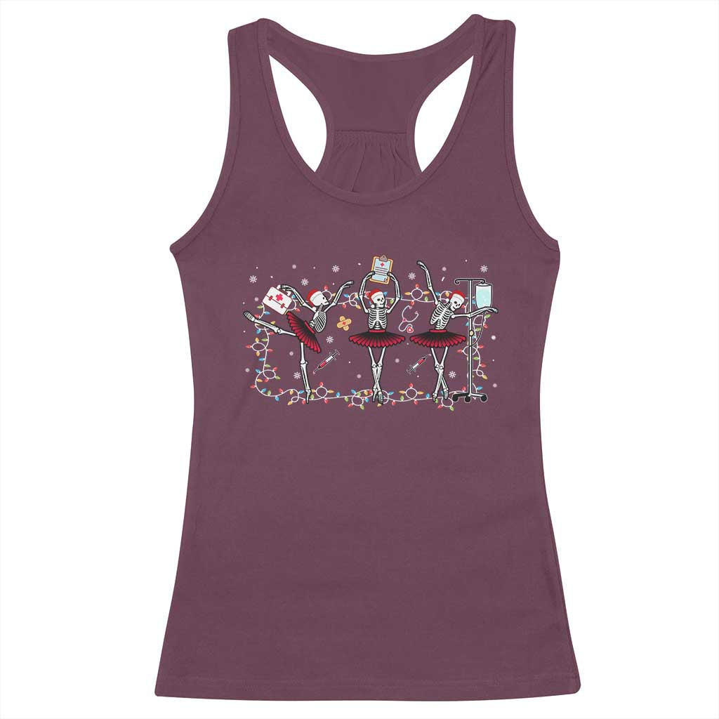 Skeleton Nurse Christmas Racerback Tank Top Ballerinas Ballet Dance Xmas Lights TS10 Maroon Print Your Wear