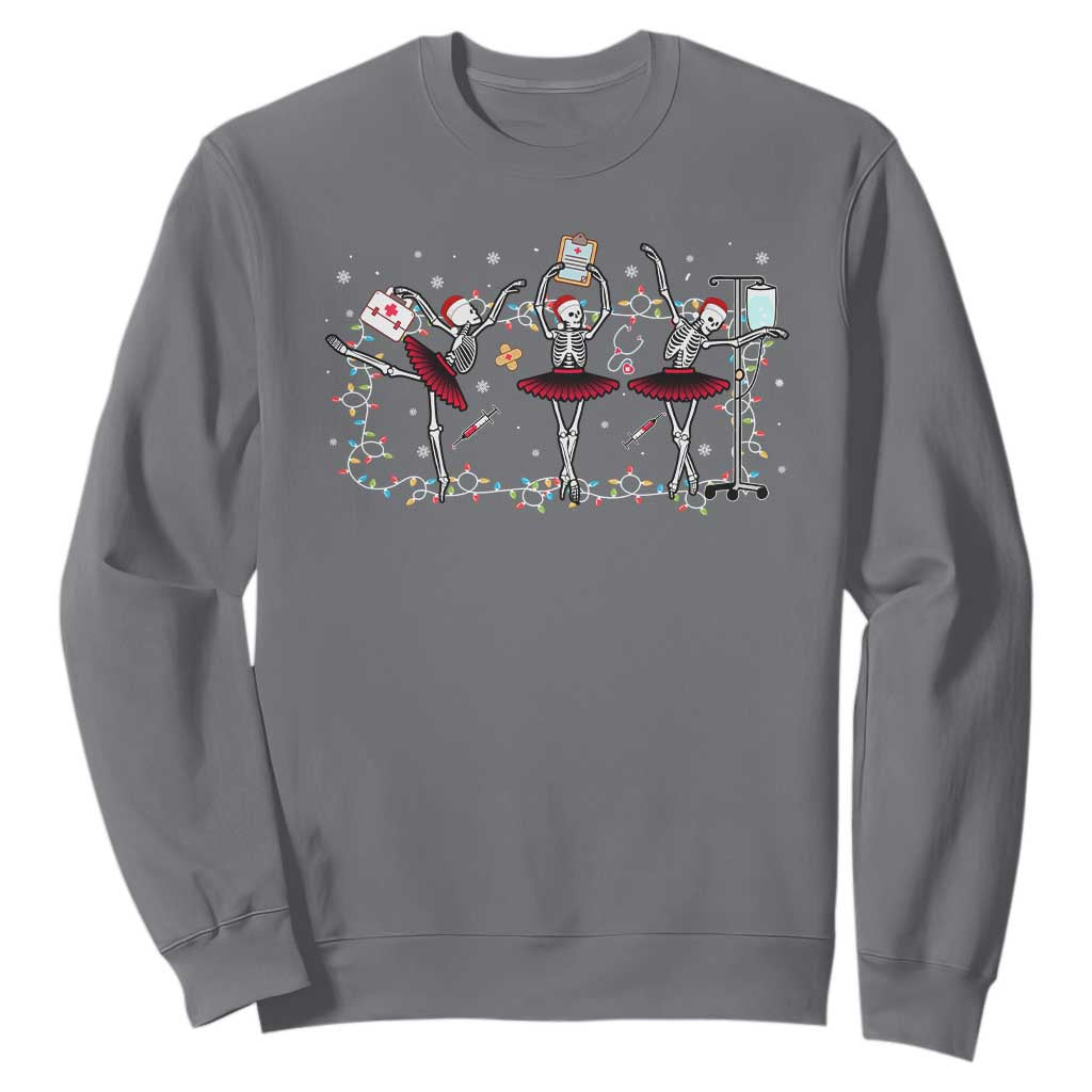 Skeleton Nurse Christmas Sweatshirt Ballerinas Ballet Dance Xmas Lights TS10 Charcoal Print Your Wear