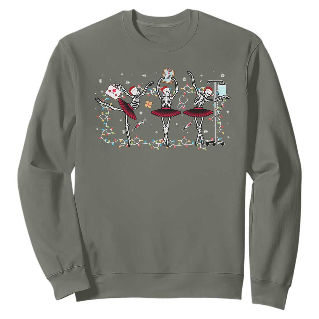 Skeleton Nurse Christmas Sweatshirt Ballerinas Ballet Dance Xmas Lights TS10 Military Green Print Your Wear