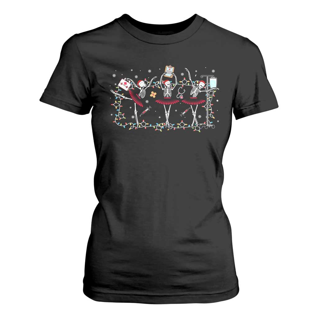 Skeleton Nurse Christmas T Shirt For Women Ballerinas Ballet Dance Xmas Lights TS10 Black Print Your Wear