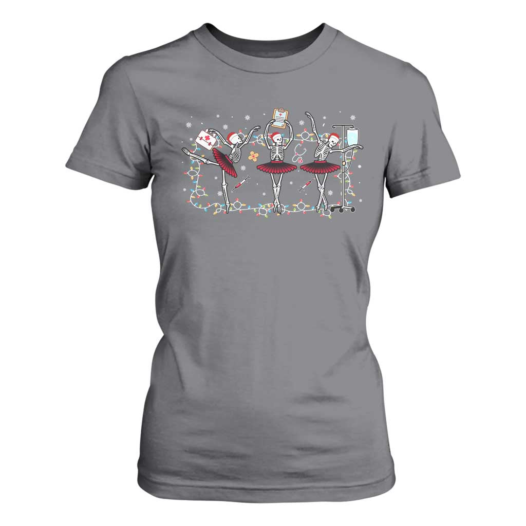 Skeleton Nurse Christmas T Shirt For Women Ballerinas Ballet Dance Xmas Lights TS10 Charcoal Print Your Wear