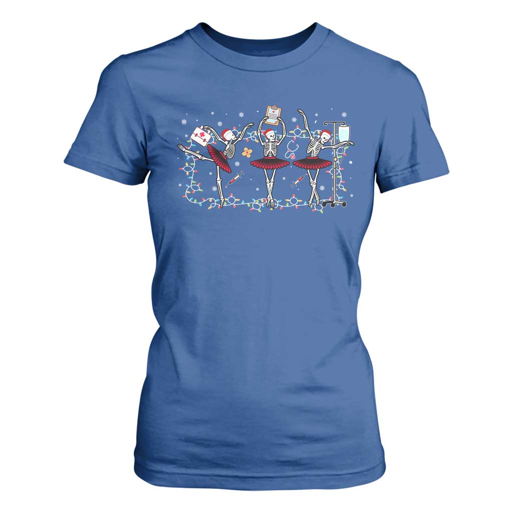 Skeleton Nurse Christmas T Shirt For Women Ballerinas Ballet Dance Xmas Lights TS10 Royal Blue Print Your Wear