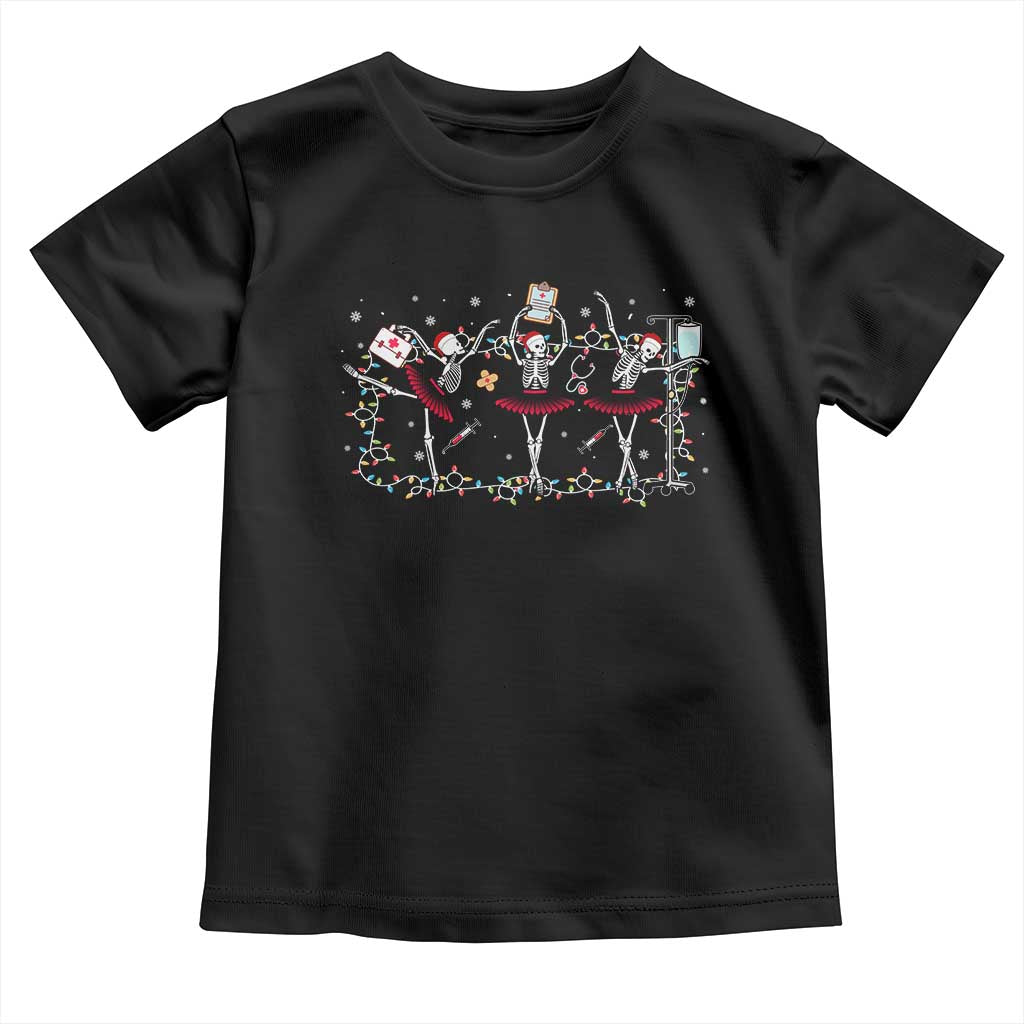 Skeleton Nurse Christmas Toddler T Shirt Ballerinas Ballet Dance Xmas Lights TS10 Black Print Your Wear